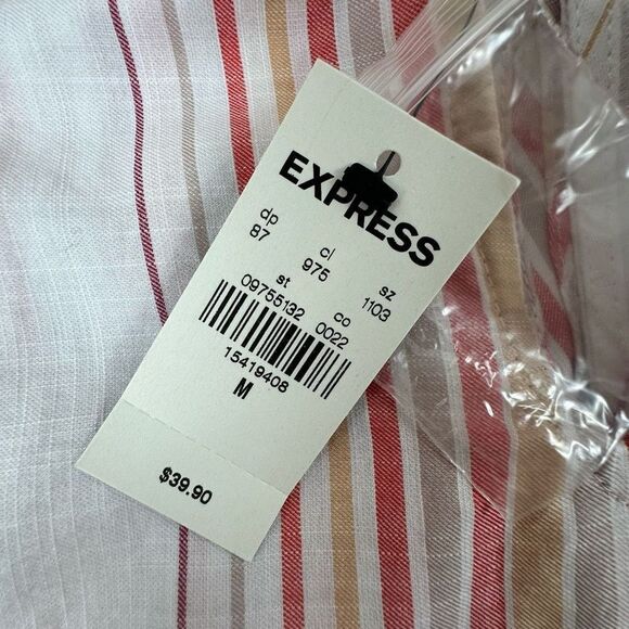 Express Women's Size M Ruffled Halter Top Multicolored Stripe 100% Cotton - Picture 10 of 12